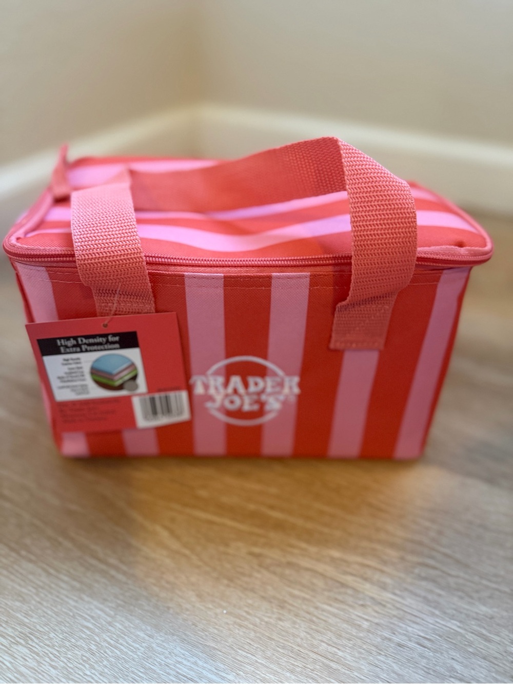 Trader Joe's Pink & Coral Striped Insulated Tote